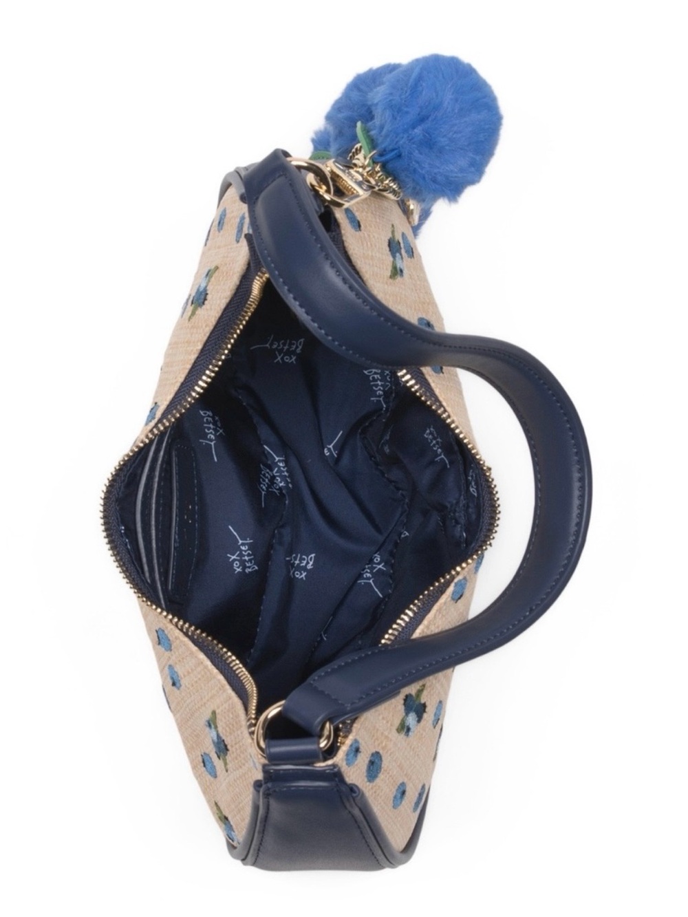 š«šBETSEY JOHNSON Straw Blueberry Shoulder Bag With Blueberry Pom-Pom Charm - Picture 4 of 15
